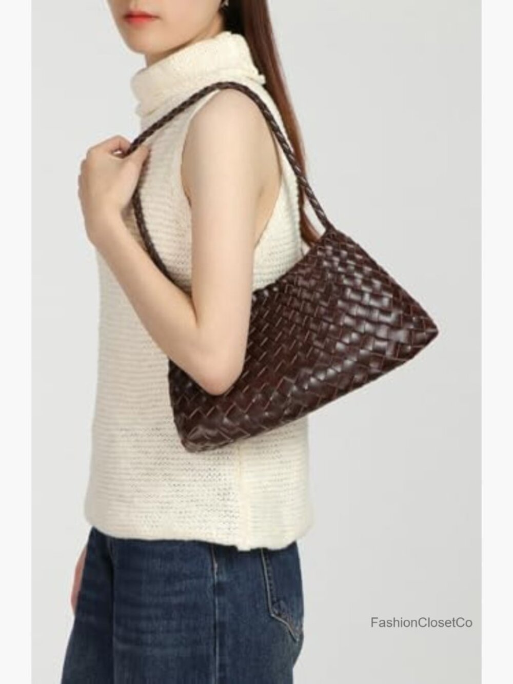 Suede Woven Hobo Bag Faux Leather Tote Shoulder Purse Vintage - Picture 4 of 7